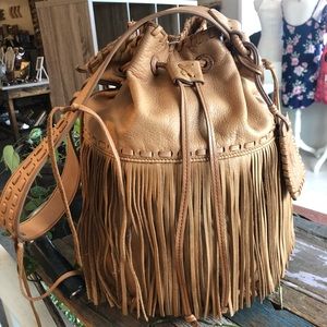 Polo Ralph Lauren fringe bucket handbag